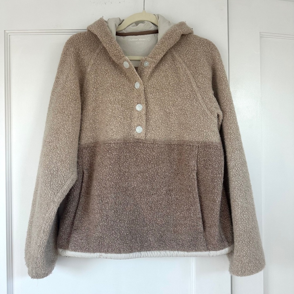 Outdoor Voices Oatmeal Megafleece Fleece Hooded Pullover‎ Women XS Beige Brown